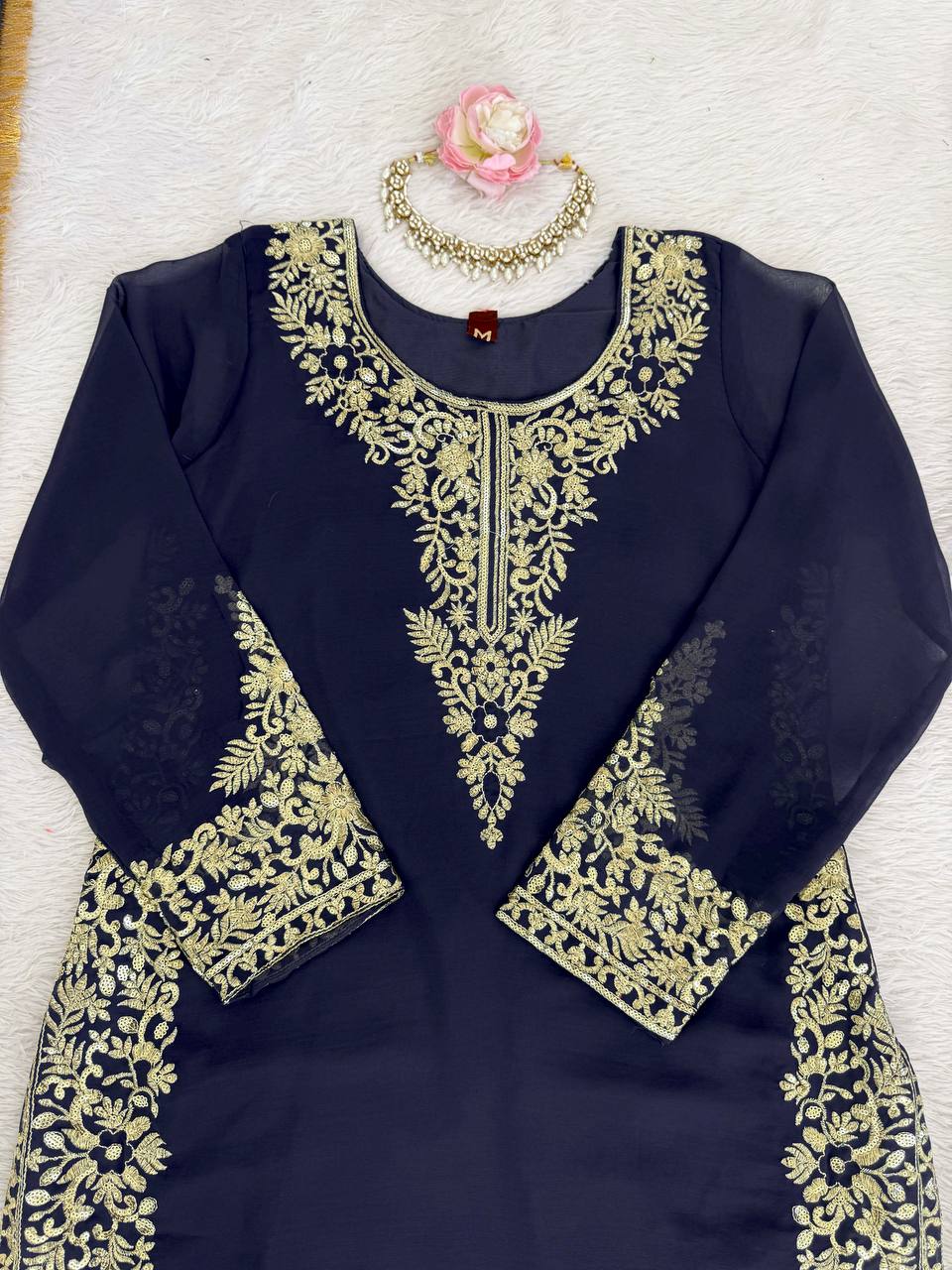 Gulraiz Georgette Heavy Embroidered Kurti Palazzo Set with Dupatta