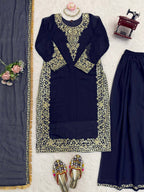 Gulraiz Georgette Heavy Embroidered Kurti Palazzo Set with Dupatta
