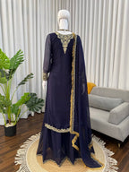 Gulraiz Georgette Heavy Embroidered Kurti Palazzo Set with Dupatta
