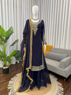 Gulraiz Georgette Heavy Embroidered Kurti Palazzo Set with Dupatta