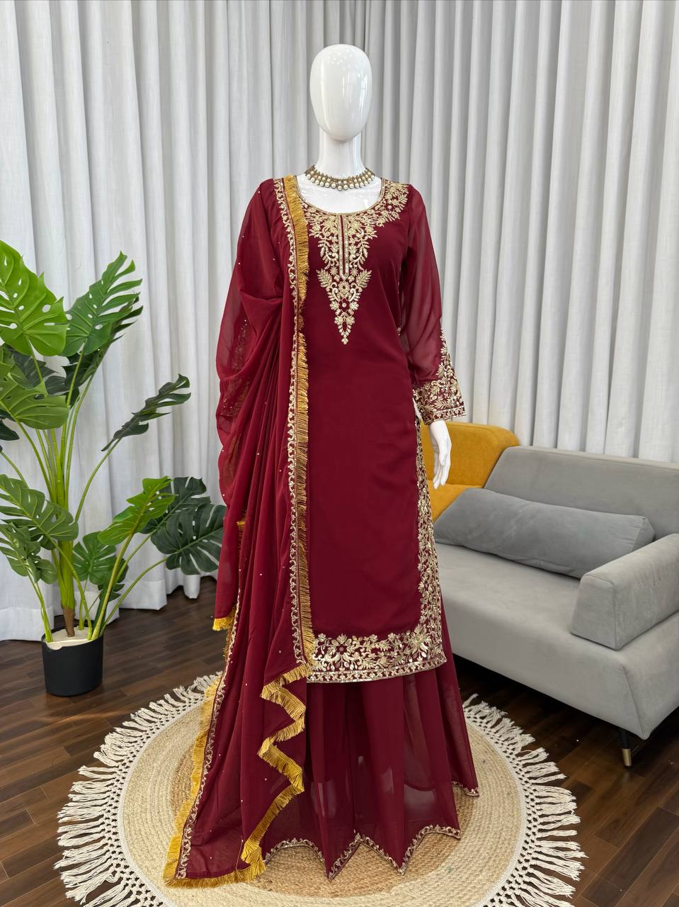 Gulraiz Georgette Heavy Embroidered Kurti Palazzo Set with Dupatta