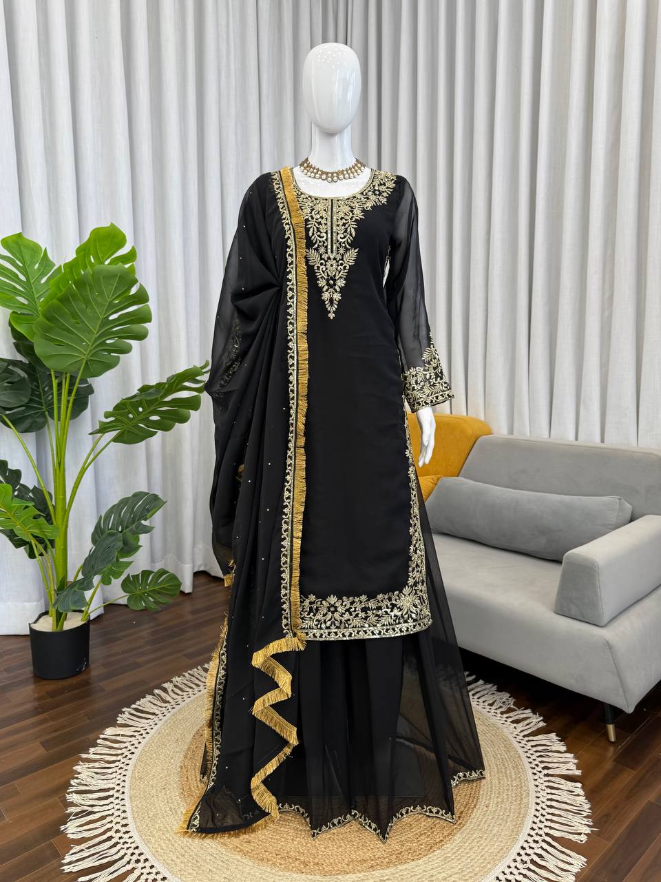 Gulraiz Georgette Heavy Embroidered Kurti Palazzo Set with Dupatta