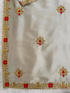 Mehrasa Zapan Satin Silk Thread & Sequins Embroidered Palazzo Set with Organza Dupatta