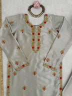 Mehrasa Zapan Satin Silk Thread & Sequins Embroidered Palazzo Set with Organza Dupatta
