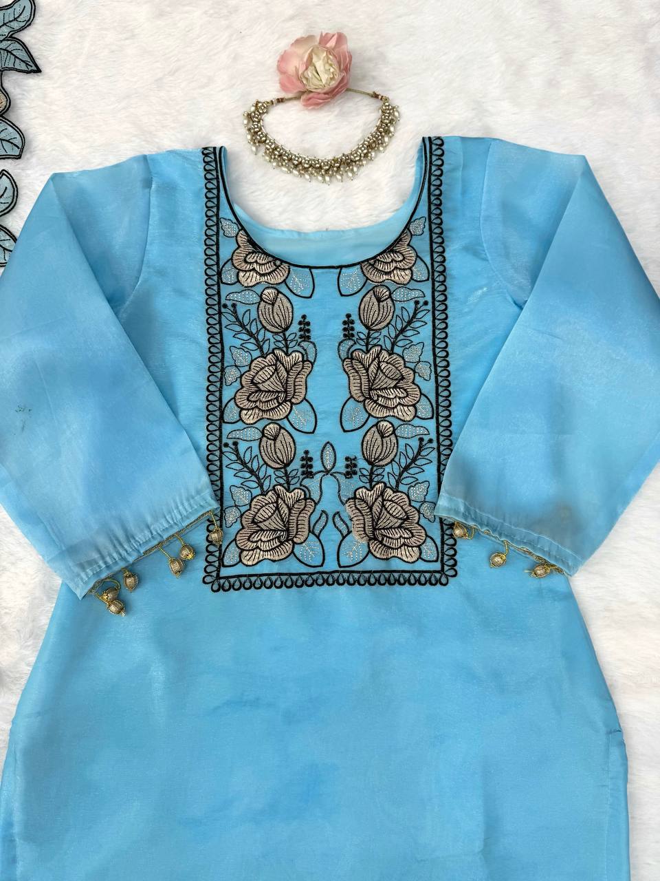 Vanshika JMC Silk Embroidered & Fancy Lace Suit Set with Pant & Dupatta