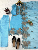 Vanshika JMC Silk Embroidered & Fancy Lace Suit Set with Pant & Dupatta