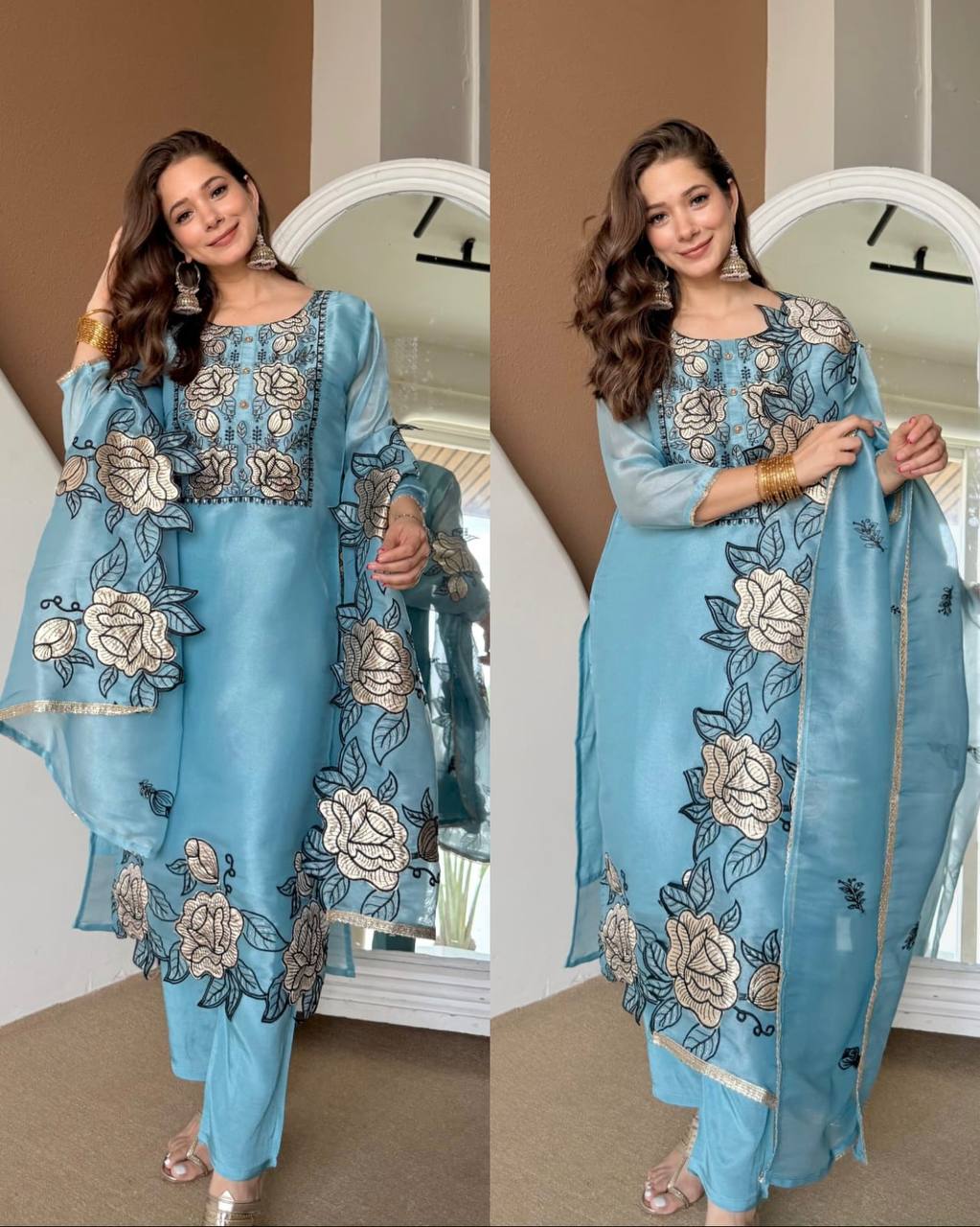 Vanshika JMC Silk Embroidered & Fancy Lace Suit Set with Pant & Dupatta