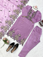 Vanshika JMC Silk Embroidered & Fancy Lace Suit Set with Pant & Dupatta