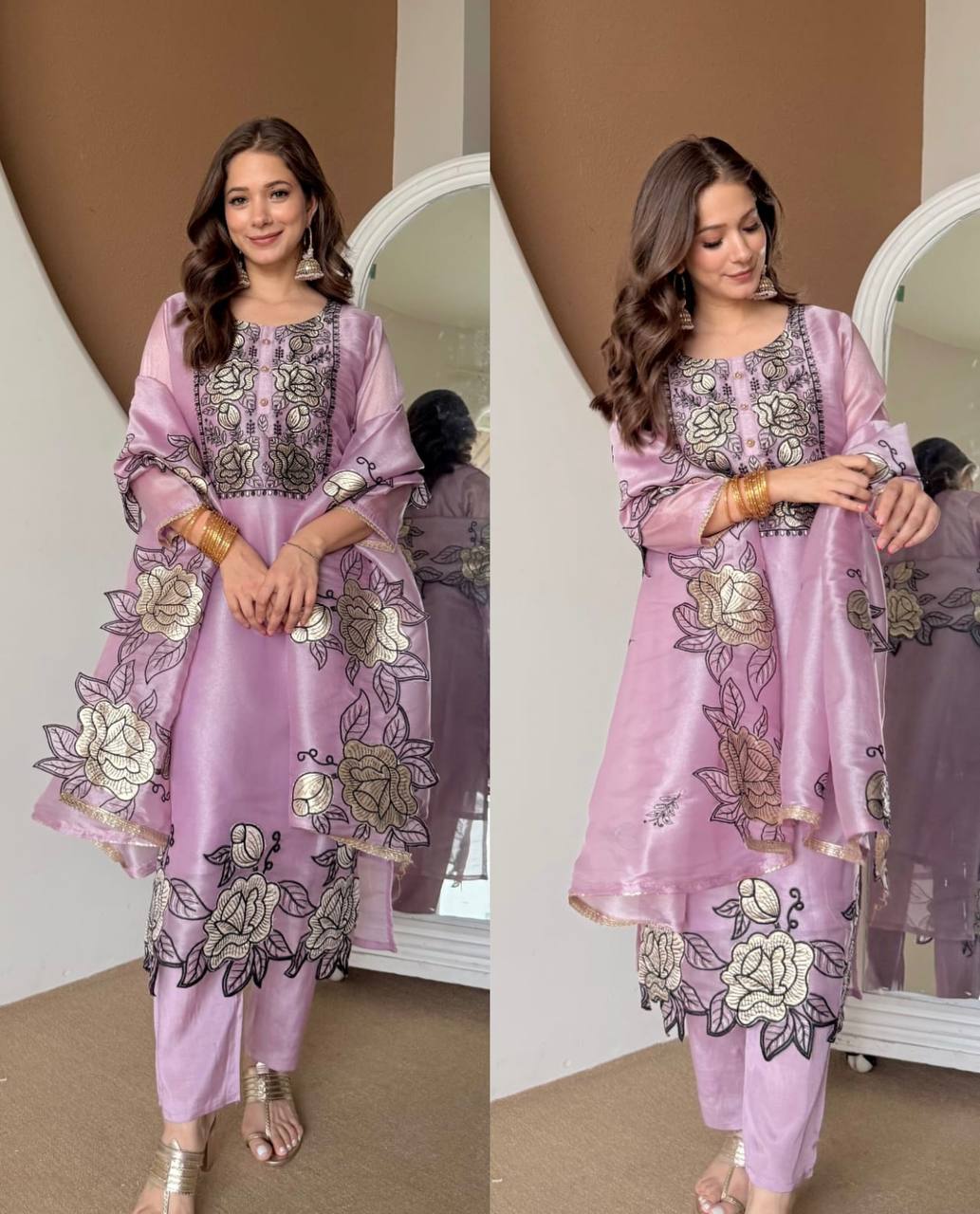 Vanshika JMC Silk Embroidered & Fancy Lace Suit Set with Pant & Dupatta