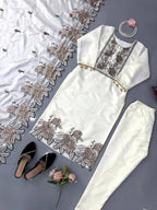 Vanshika JMC Silk Embroidered & Fancy Lace Suit Set with Pant & Dupatta