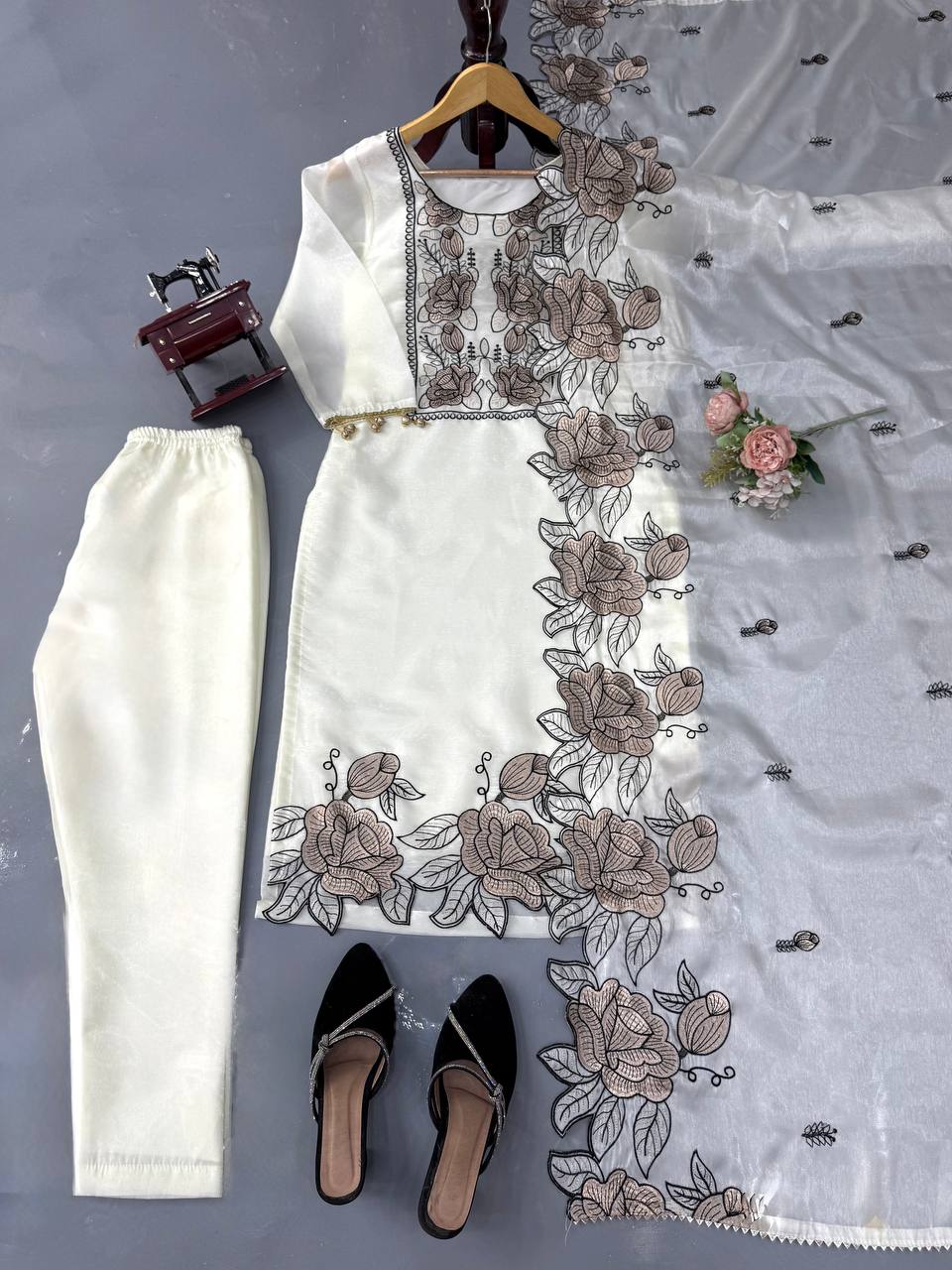 Vanshika JMC Silk Embroidered & Fancy Lace Suit Set with Pant & Dupatta