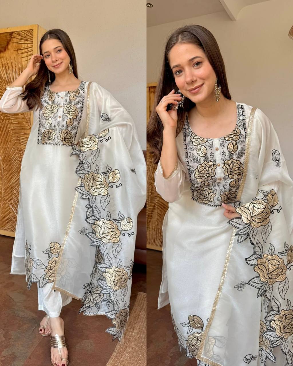 Vanshika JMC Silk Embroidered & Fancy Lace Suit Set with Pant & Dupatta