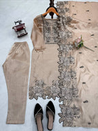 Vanshika JMC Silk Embroidered & Fancy Lace Suit Set with Pant & Dupatta