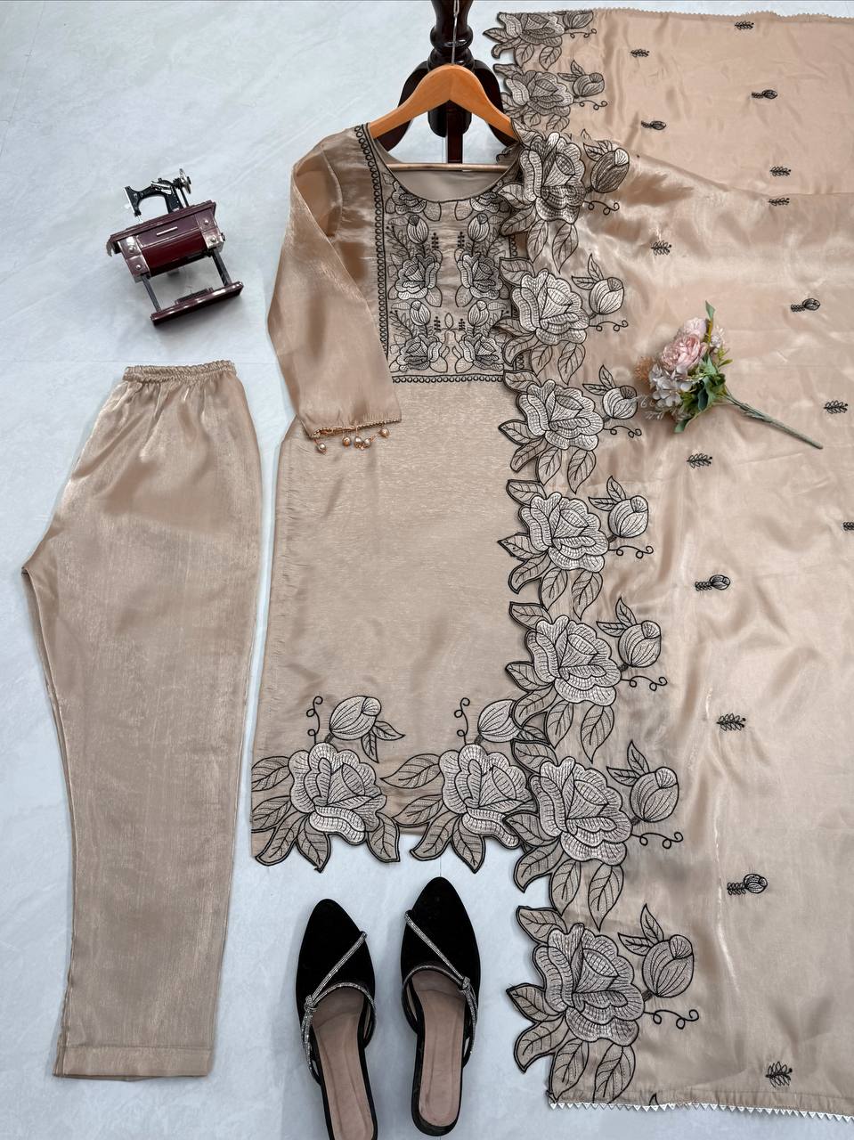 Vanshika JMC Silk Embroidered & Fancy Lace Suit Set with Pant & Dupatta