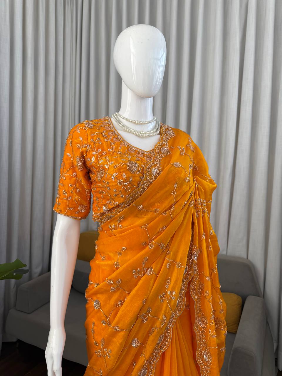 Heerangi Fendy Silk Beads & Sequins Saree with Heavy Work Blouse