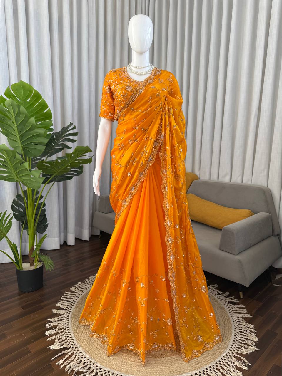 Heerangi Fendy Silk Beads & Sequins Saree with Heavy Work Blouse