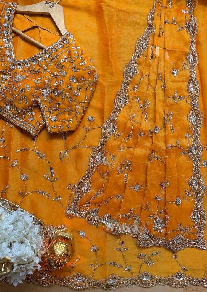 Heerangi Fendy Silk Beads & Sequins Saree with Heavy Work Blouse