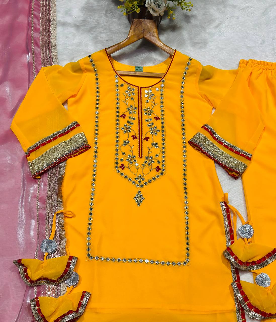 Gulbahaar Designer Sharara Set with Embroidered Sleeves & Dupatta
