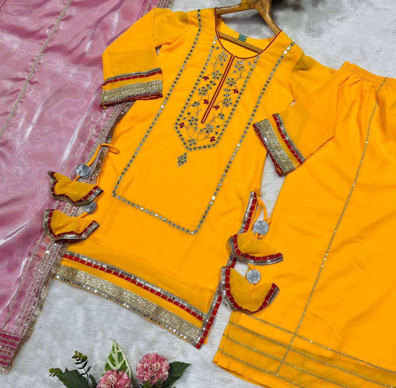 Gulbahaar Designer Sharara Set with Embroidered Sleeves & Dupatta