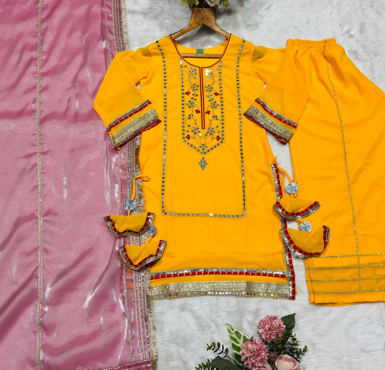 Gulbahaar Designer Sharara Set with Embroidered Sleeves & Dupatta
