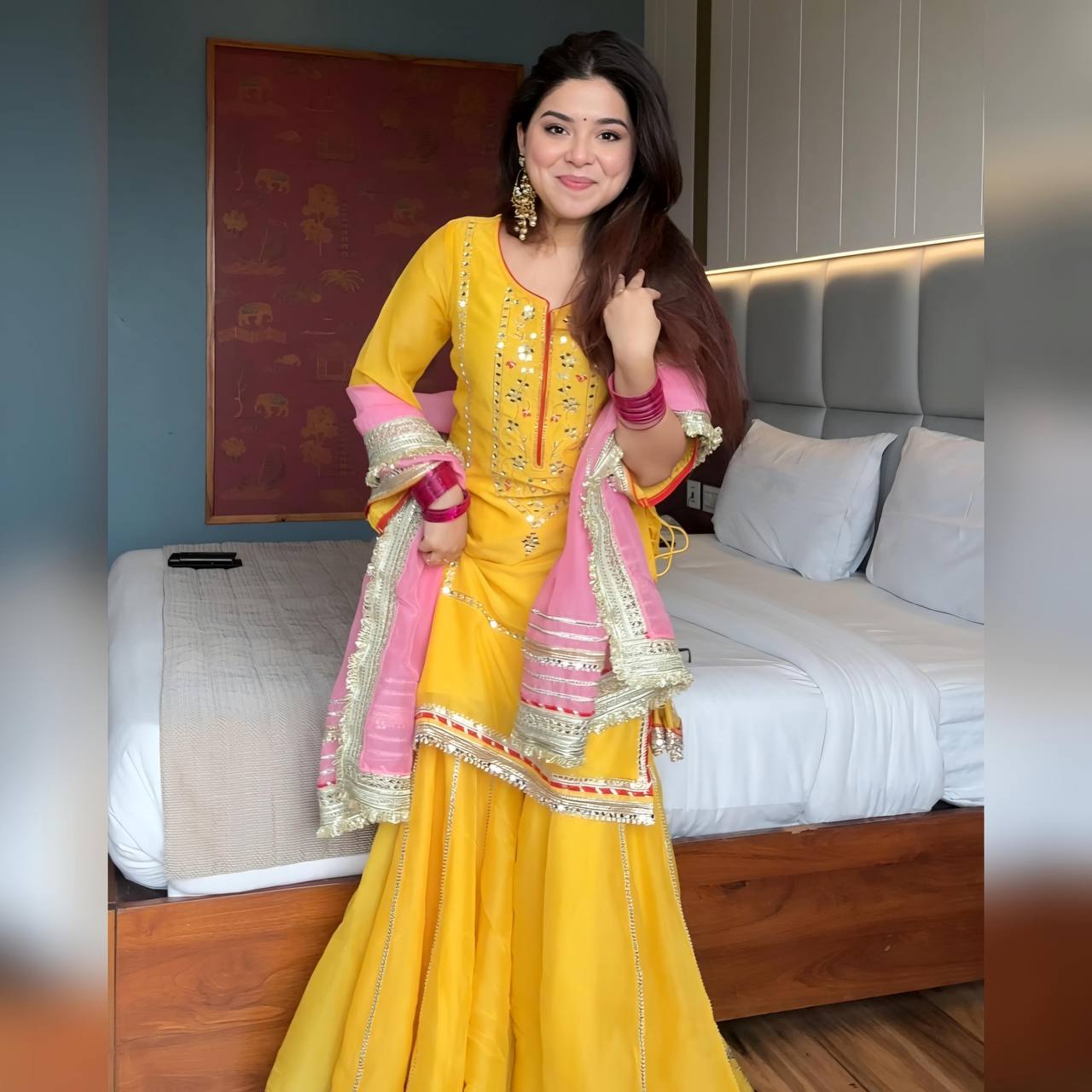 Gulbahaar Designer Sharara Set with Embroidered Sleeves & Dupatta