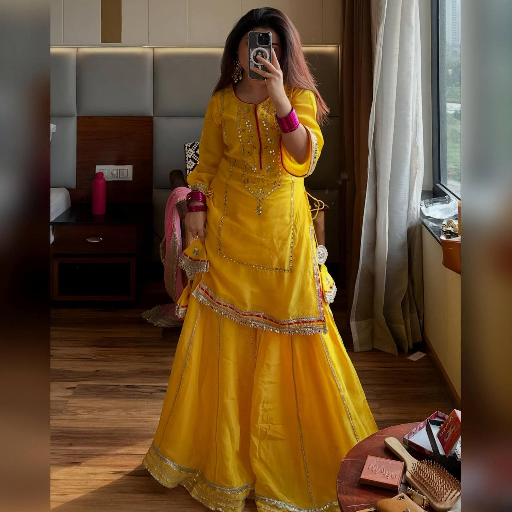 Gulbahaar Designer Sharara Set with Embroidered Sleeves & Dupatta