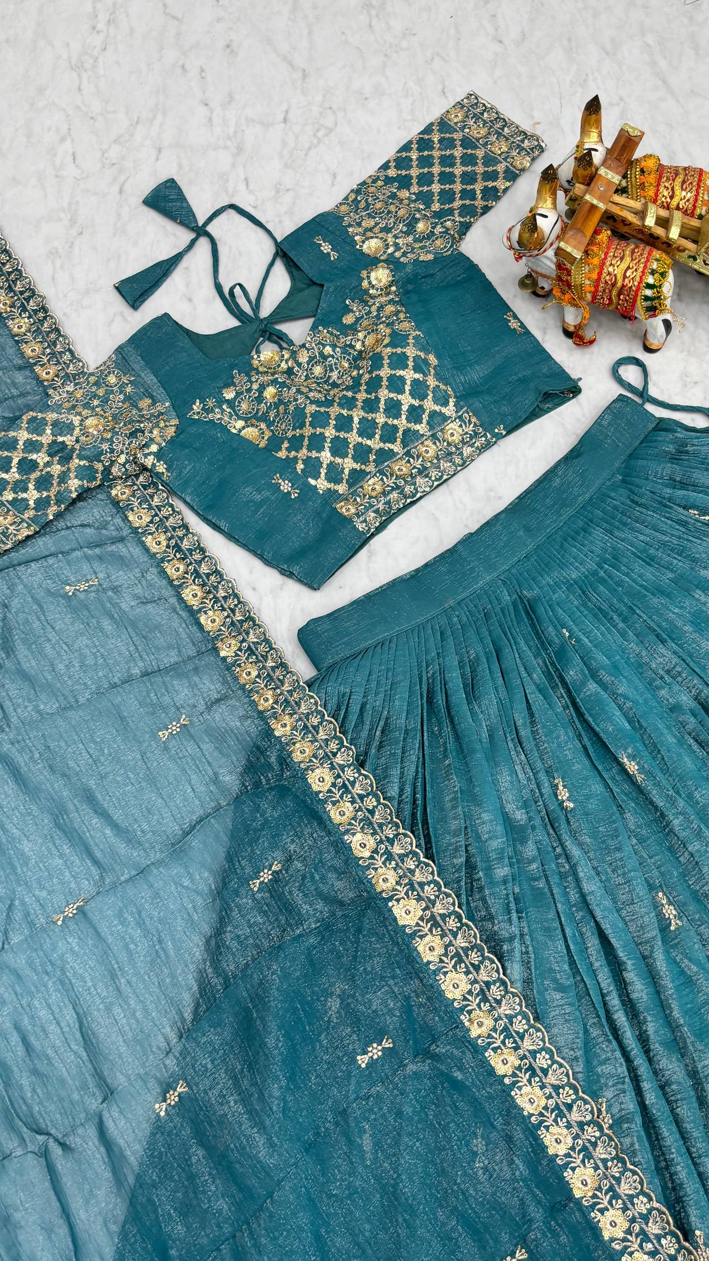 Rajvanshi Crunchy Silk Embroidered Lehenga Set with Choli & Dupatta