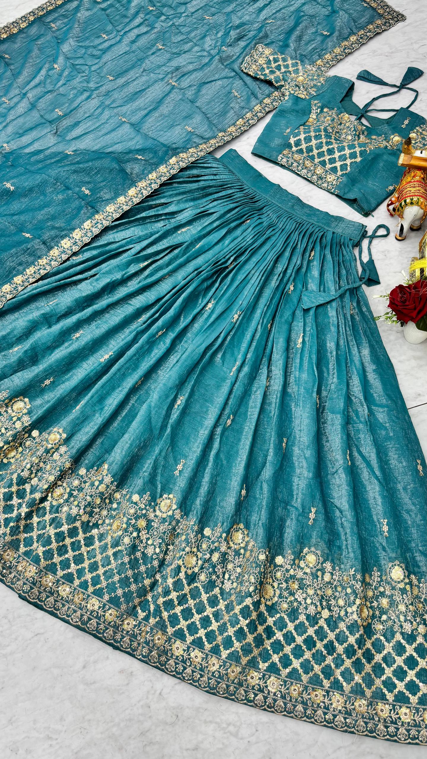 Rajvanshi Crunchy Silk Embroidered Lehenga Set with Choli & Dupatta