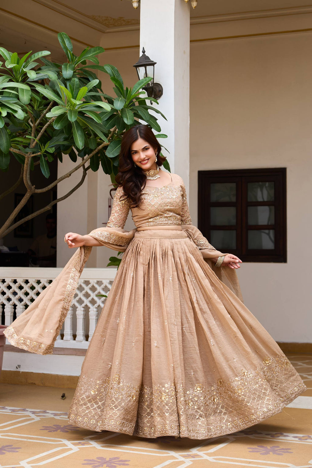 Rajvanshi Crunchy Silk Embroidered Lehenga Set with Choli & Dupatta
