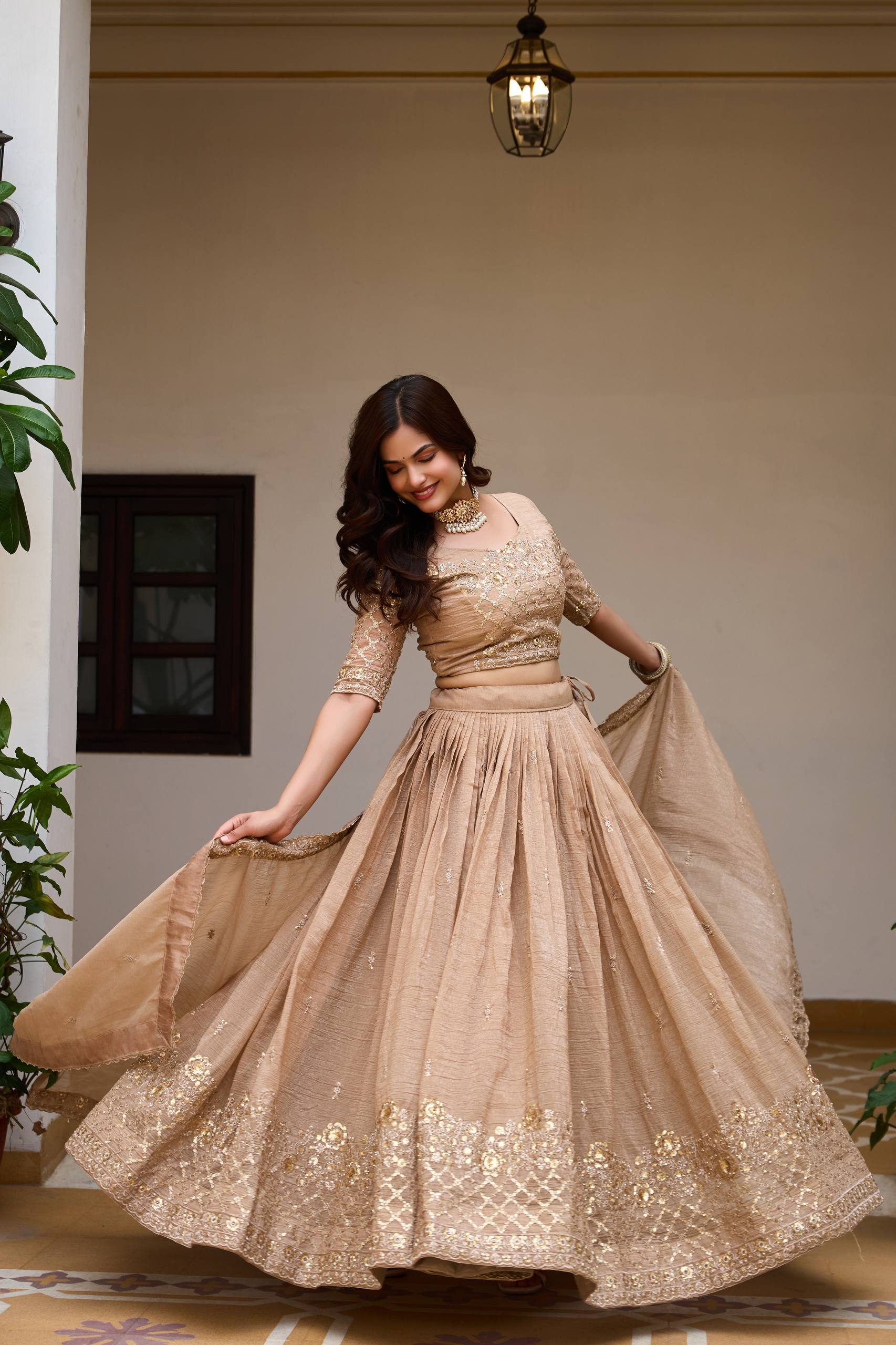 Rajvanshi Crunchy Silk Embroidered Lehenga Set with Choli & Dupatta