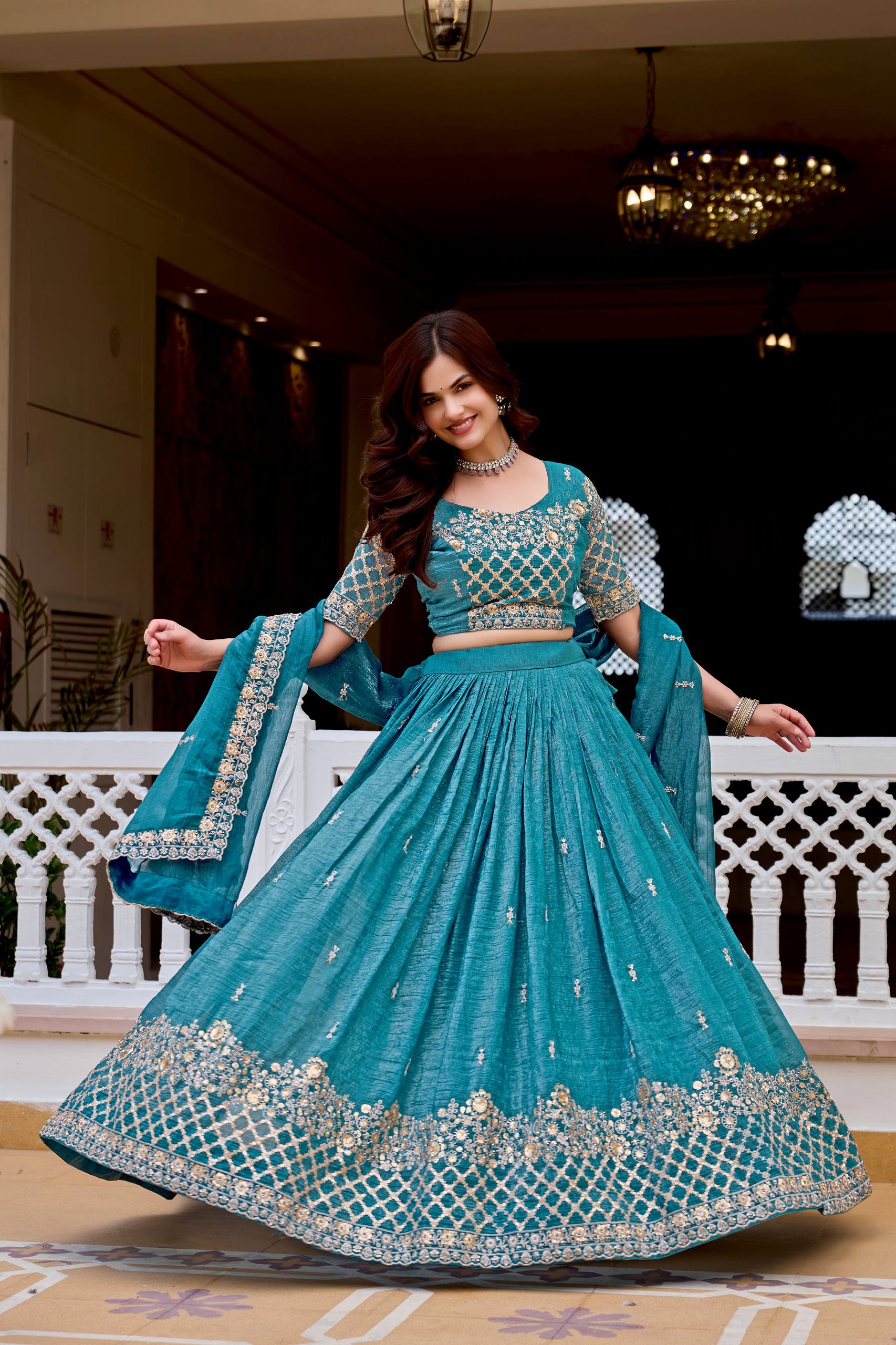 Rajvanshi Crunchy Silk Embroidered Lehenga Set with Choli & Dupatta