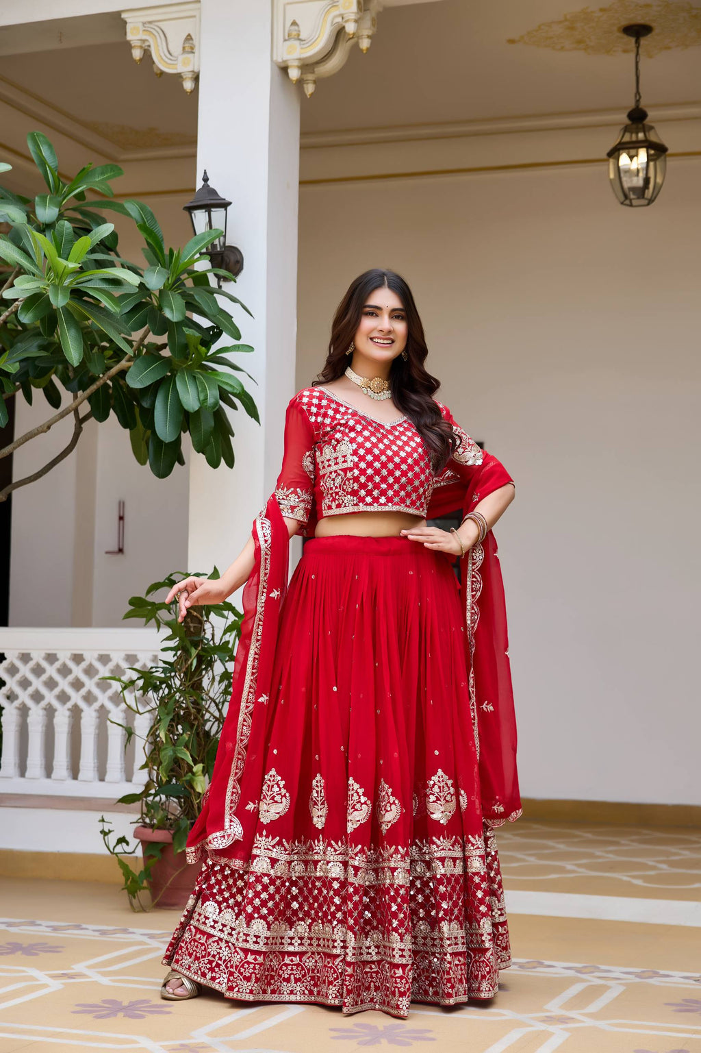 Surmayi Georgette Sequins Embroidered Lehenga Choli Set with Dupatta