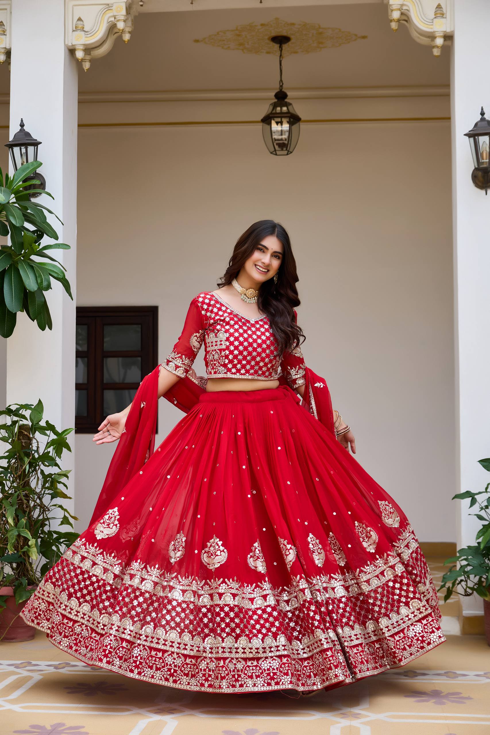 Surmayi Georgette Sequins Embroidered Lehenga Choli Set with Dupatta