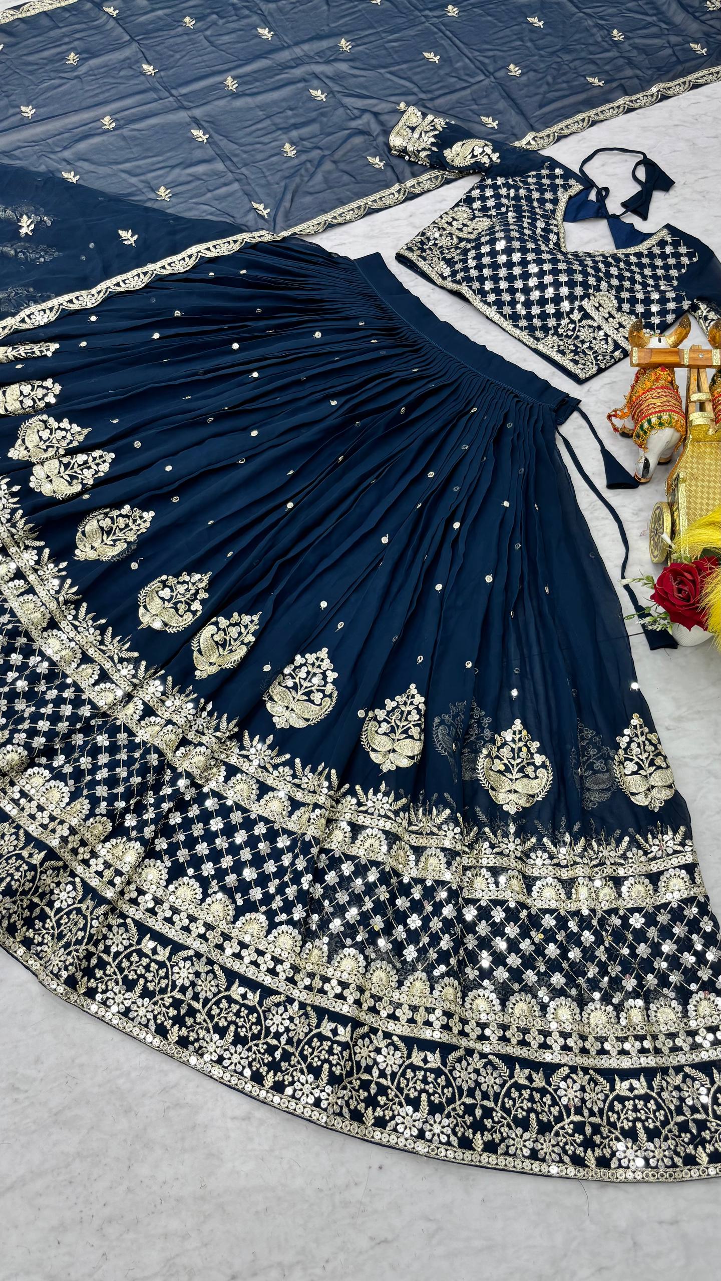 Surmayi Georgette Sequins Embroidered Lehenga Choli Set with Dupatta