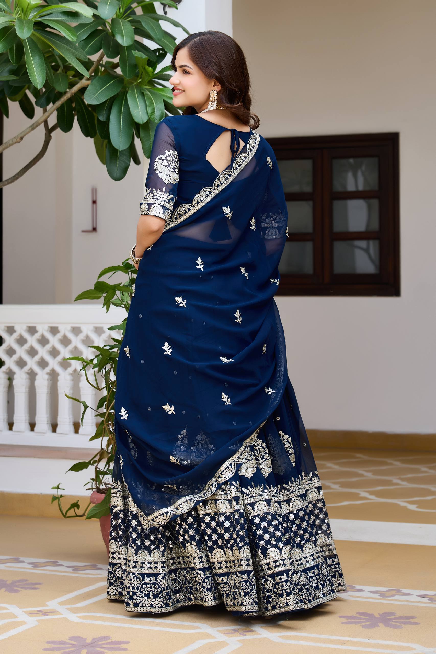 Surmayi Georgette Sequins Embroidered Lehenga Choli Set with Dupatta