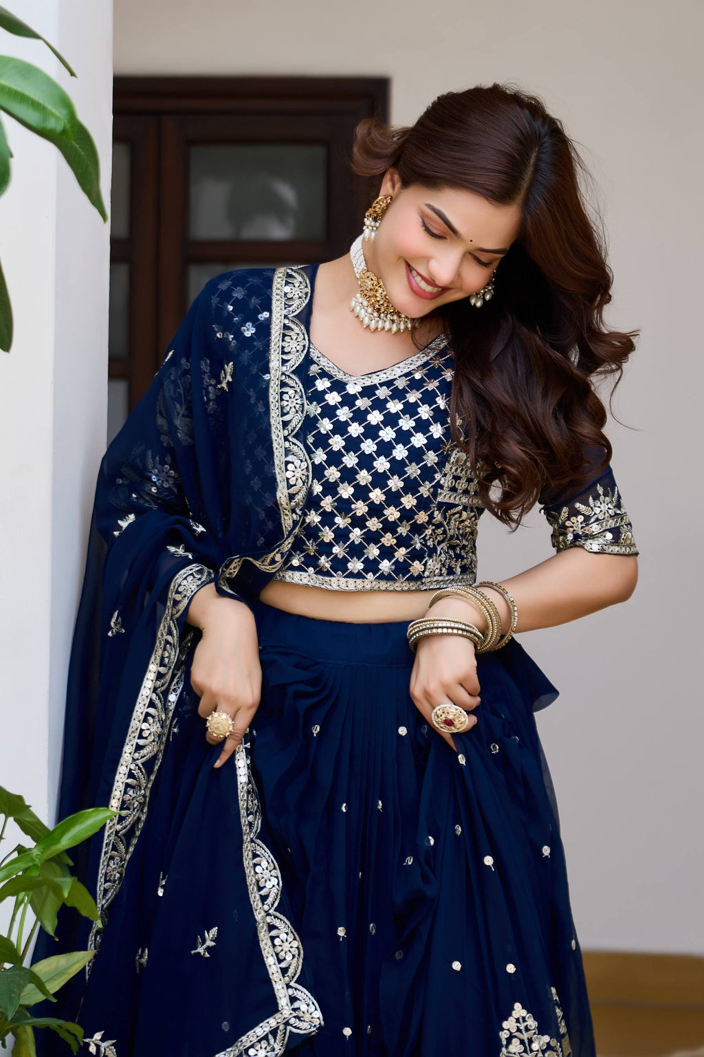 Surmayi Georgette Sequins Embroidered Lehenga Choli Set with Dupatta