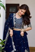 Surmayi Georgette Sequins Embroidered Lehenga Choli Set with Dupatta