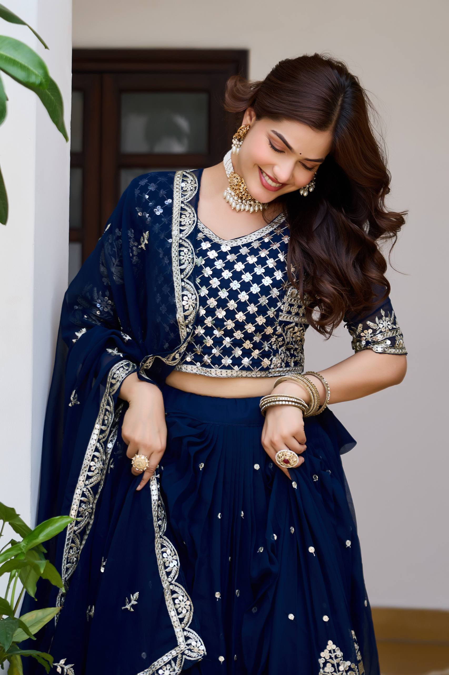 Surmayi Georgette Sequins Embroidered Lehenga Choli Set with Dupatta