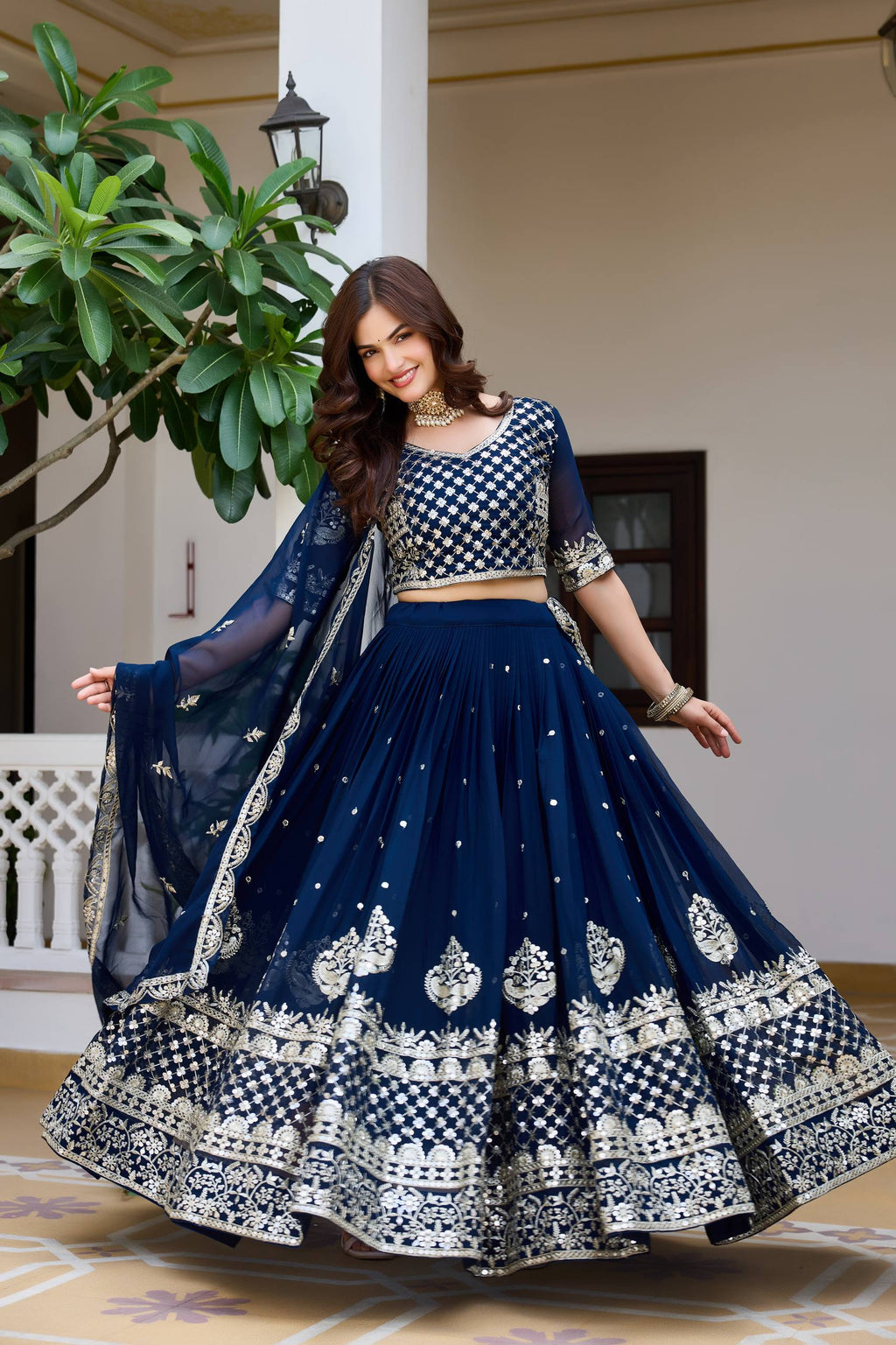 Surmayi Georgette Sequins Embroidered Lehenga Choli Set with Dupatta