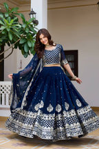 Surmayi Georgette Sequins Embroidered Lehenga Choli Set with Dupatta