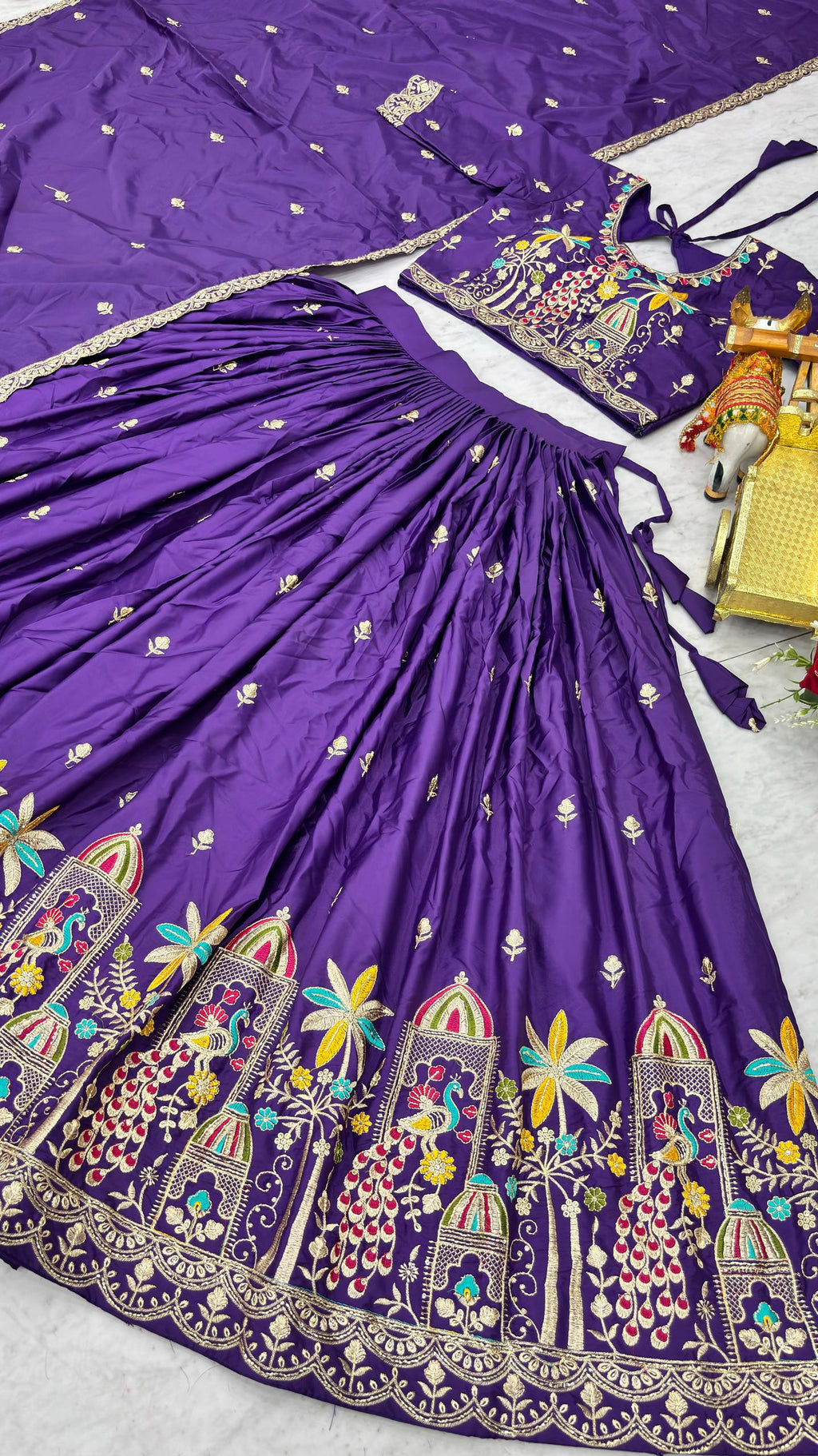 Ruhbaar Crepe Silk Embroidered Lehenga Set with Choli & Dupatta