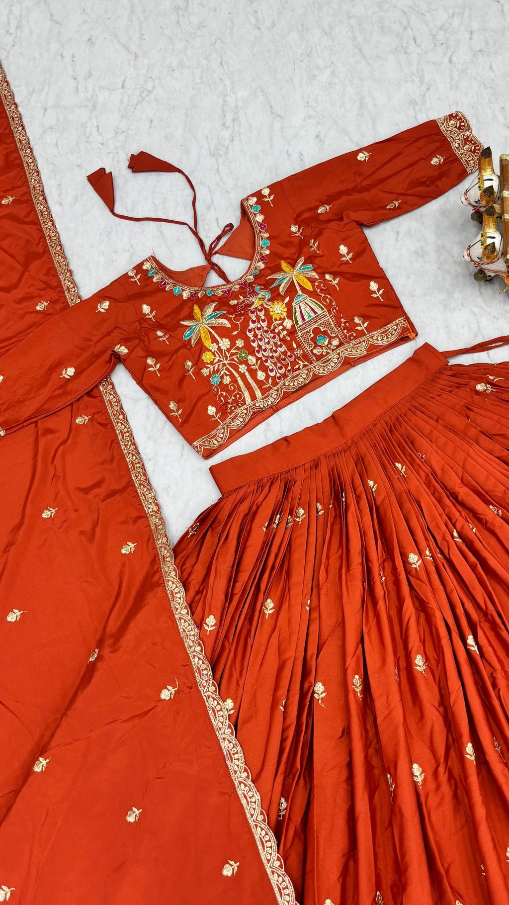 Ruhbaar Crepe Silk Embroidered Lehenga Set with Choli & Dupatta