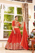 Ruhbaar Crepe Silk Embroidered Lehenga Set with Choli & Dupatta