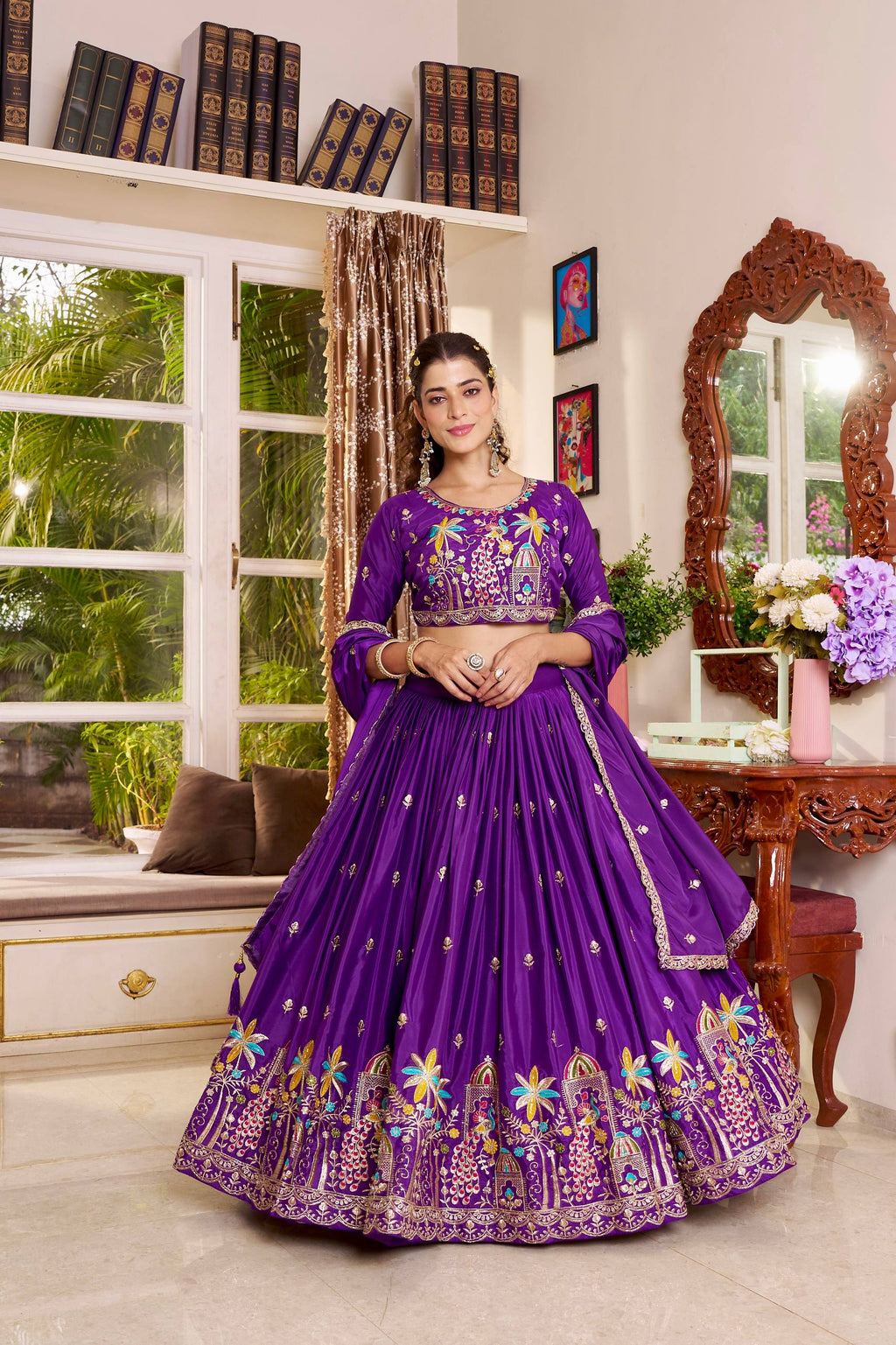 Ruhbaar Crepe Silk Embroidered Lehenga Set with Choli & Dupatta