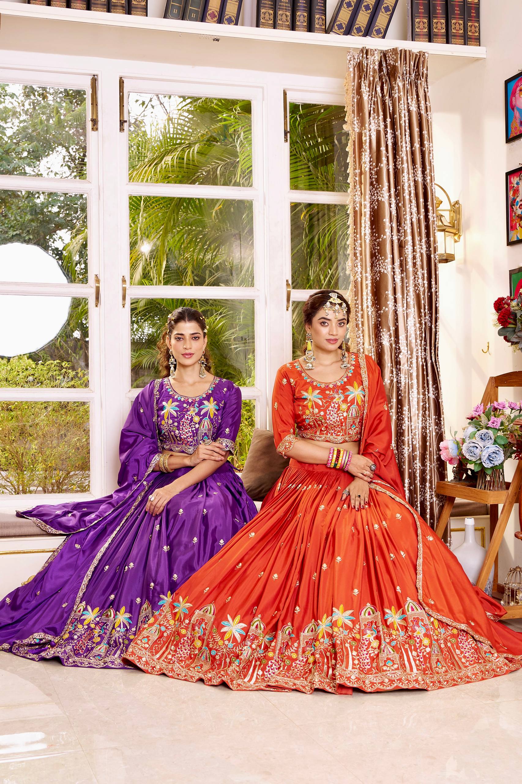 Ruhbaar Crepe Silk Embroidered Lehenga Set with Choli & Dupatta