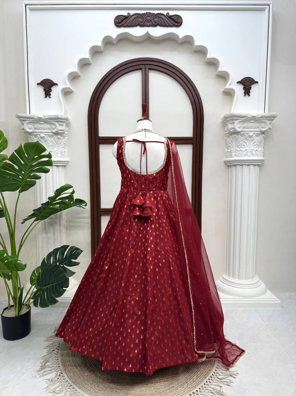 Pearlika Chanderi Jacquard Anarkali Set with Pearl Work Dupatta