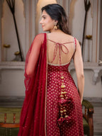 Pearlika Chanderi Jacquard Anarkali Set with Pearl Work Dupatta
