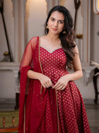 Pearlika Chanderi Jacquard Anarkali Set with Pearl Work Dupatta