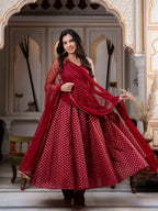 Pearlika Chanderi Jacquard Anarkali Set with Pearl Work Dupatta