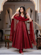 Pearlika Chanderi Jacquard Anarkali Set with Pearl Work Dupatta